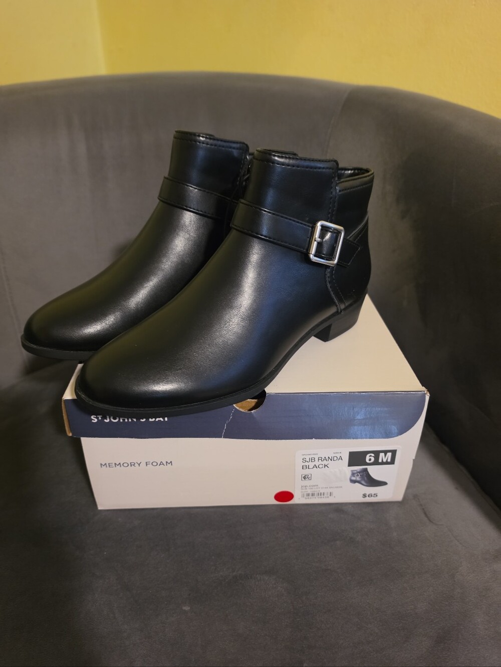 NIB St. John’s Bay Women’s Sizs 6 Black Randa Faux Leather Ankle Bootie Buckle
